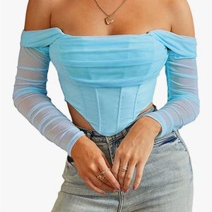 SHEIN Light Blue Off-Shoulder Crop Top